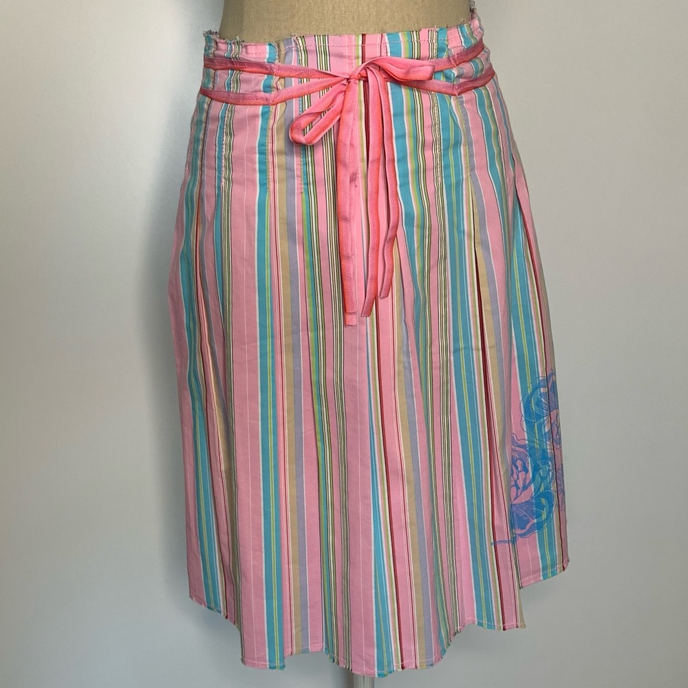 Old Navy Y2K Chic Pink Multi Color Full Skirt Waist Ribbon Tied